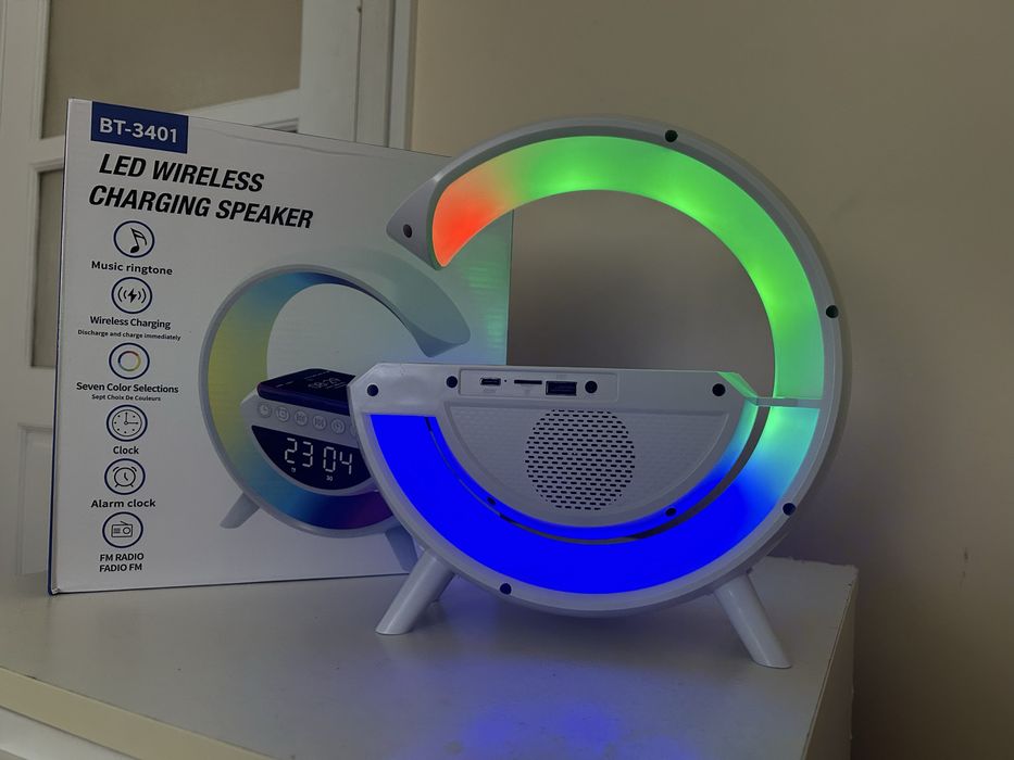 Coluna Bluetooth multifunções com LED/Wireless Charging