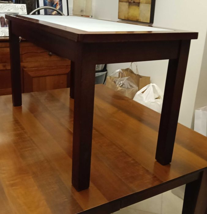 Mesa de Sala de Estar Retangular com Tampo de Vidro