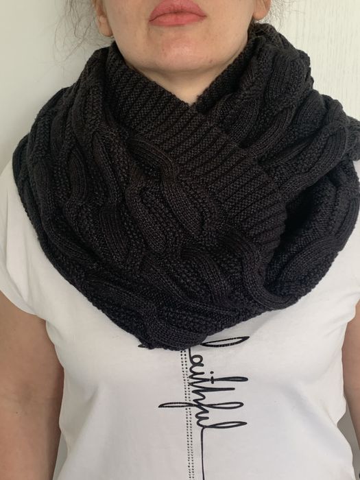 Женский шарф хамут темно-серый и сиреневый