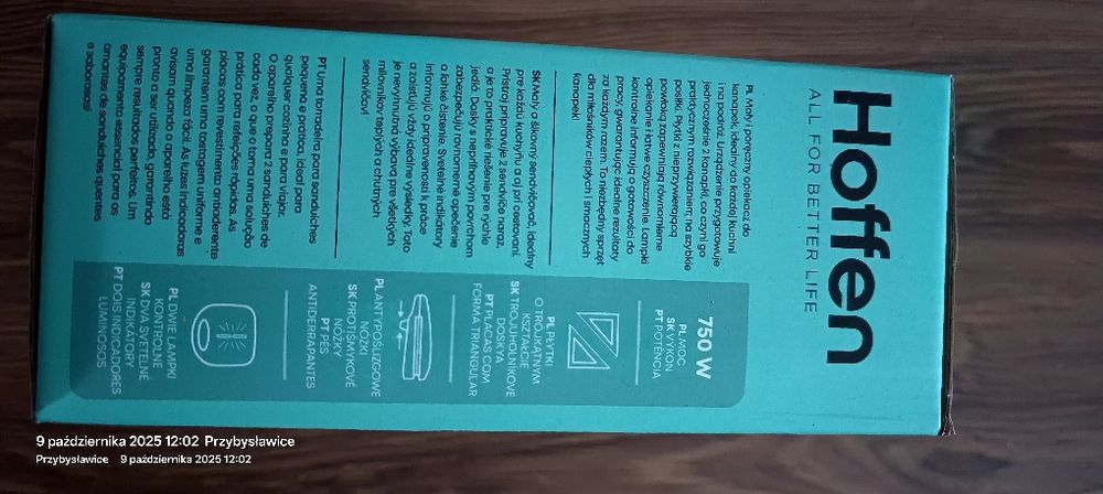 Opiekacz do kanapek Hoffen nowy toster sandwich, gwarancja