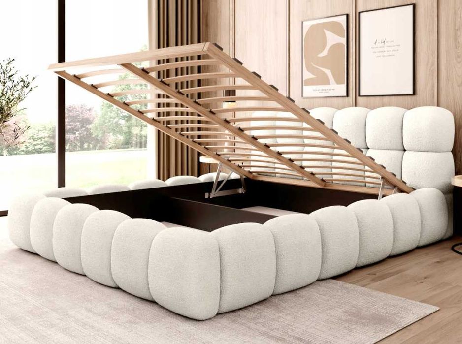 Łóżko LAGO Białe Beżowe  160cm - OFERTA MAGAZYNOWA – Wysyłka Od 3 Dni