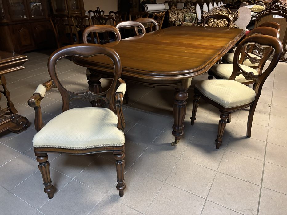 Angielski Zestaw Komplet Rozkładany Stół 8 Krzeseł 12 osób meble styl