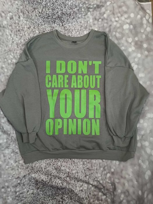 Bluza unisex szara z nadrukiem seledynowym zielonym, Shein 2XL