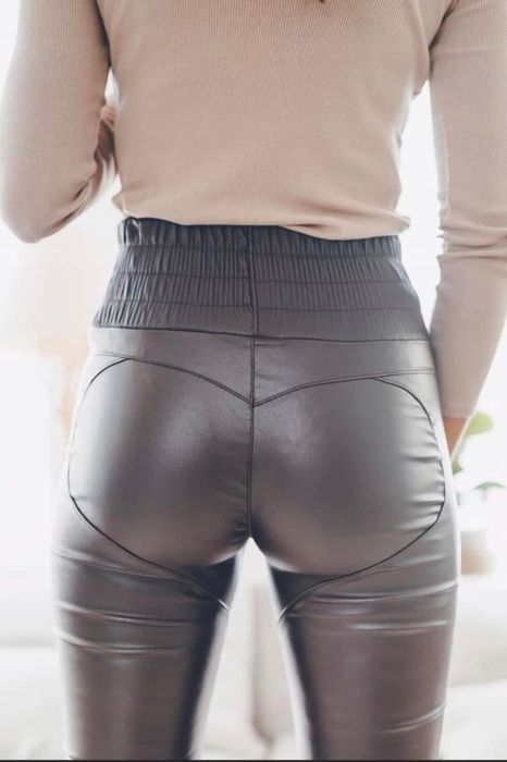 Legginsy skórzane woskowane wysoki stan serduszko modelujące push up l/xl