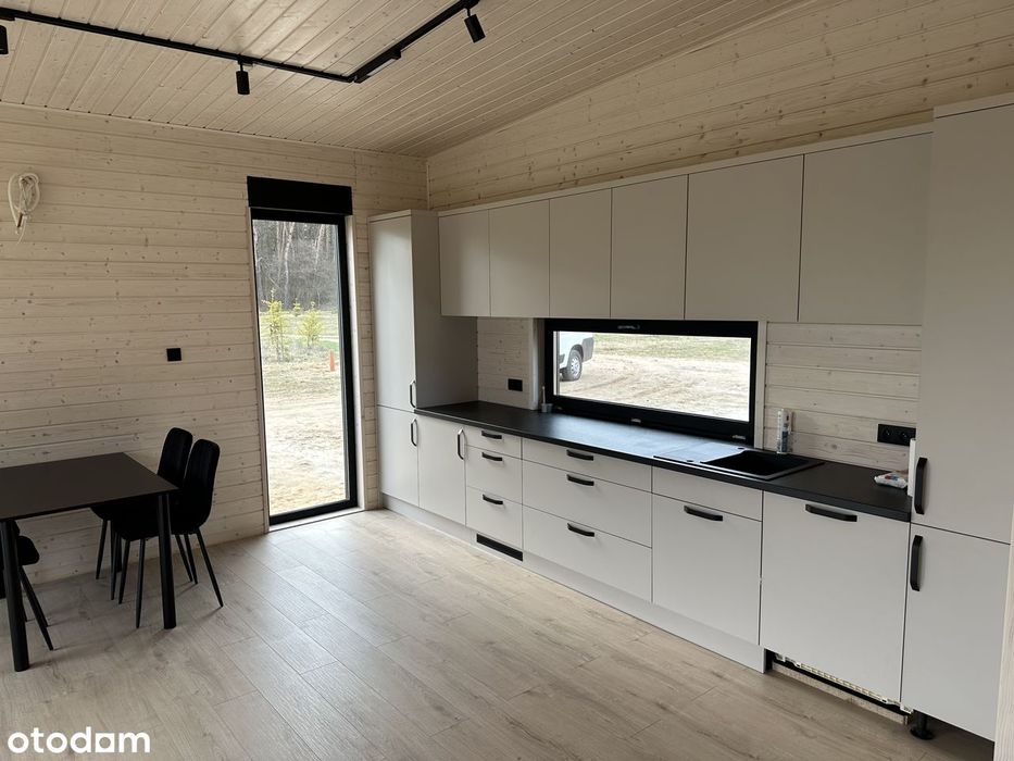 Nowoczesny dom 65m2 działka 1000m nad jeziorem przy lesie, kominek