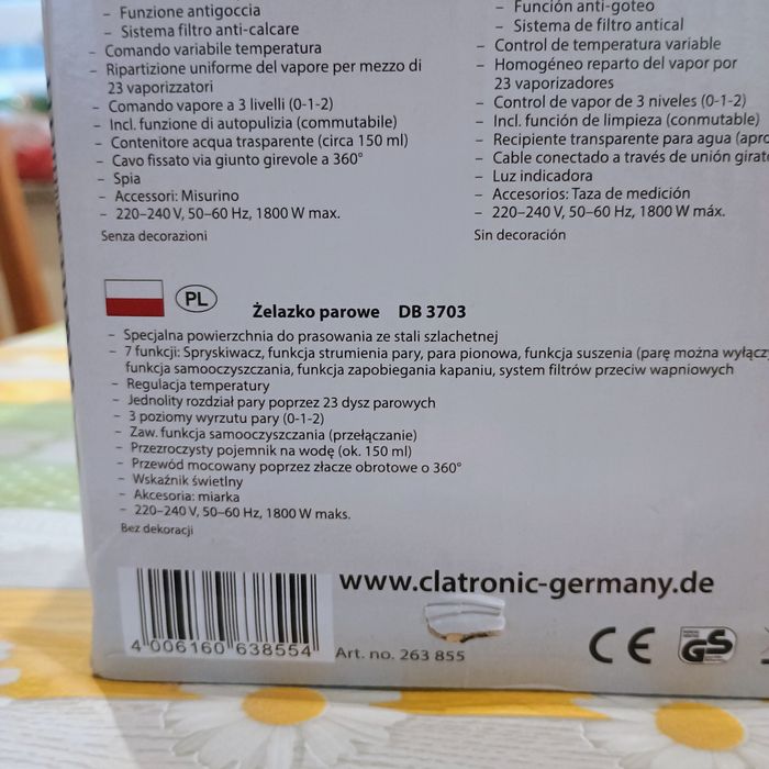 Żelazko parowe CLATRONIC