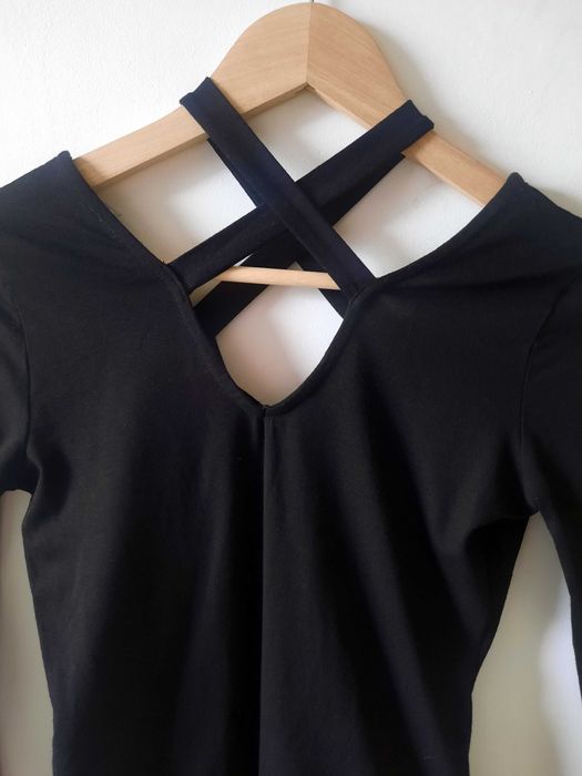 Czarne body stringi krzyżowane plecy dekolt ASOS XS wiskoza