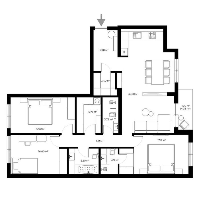 Багатокімнатна квартира за адресою Петефі Шандора пл. (площа 118 м²) - Atlanta.ua - фото 17