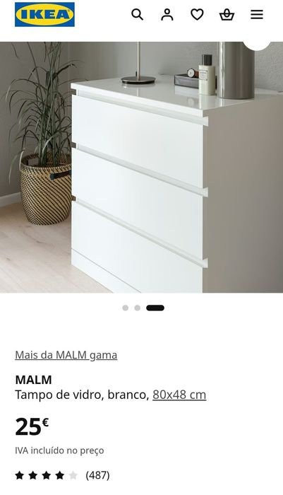 Tampo de Vidro branco MALM  | 80x48