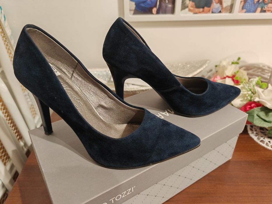 Buty, szpilki granatowe na wysokim obcasie 10 cm, rozmiar 38