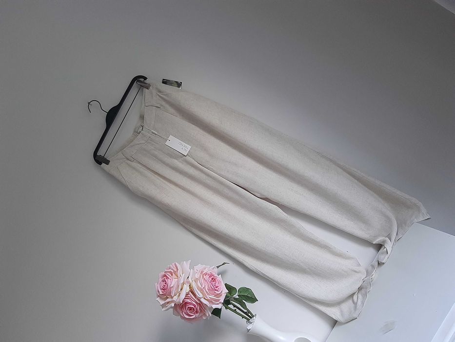 Lniano bawełniane szerokie spodnie L