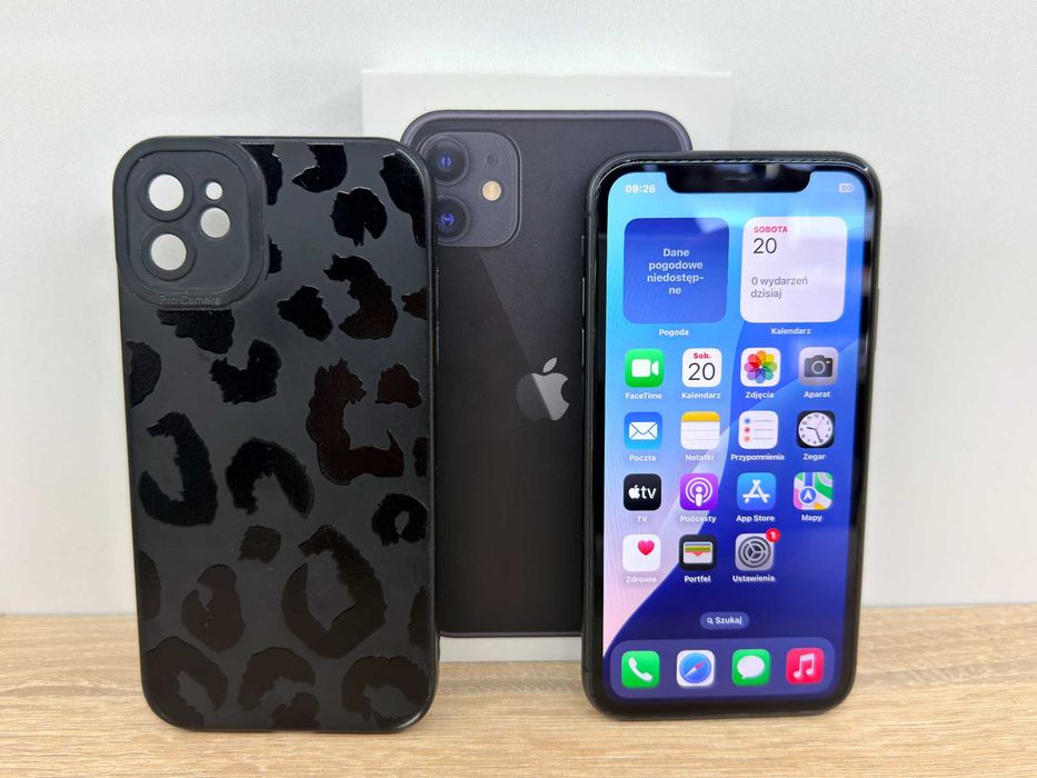 Smartfon Apple iPhone 11 64GB Czarny 4G bat. 75% + Etui + Opakowanie