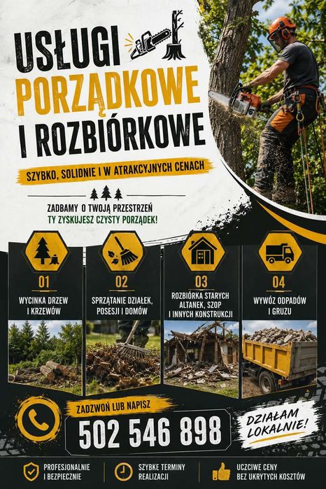 Wycinka drzew, karczowanie i sprzątanie działek