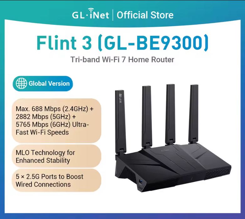 Роутер GL.iNet Flint 3: високопродуктивний Wi-Fi 7 маршрутизатор