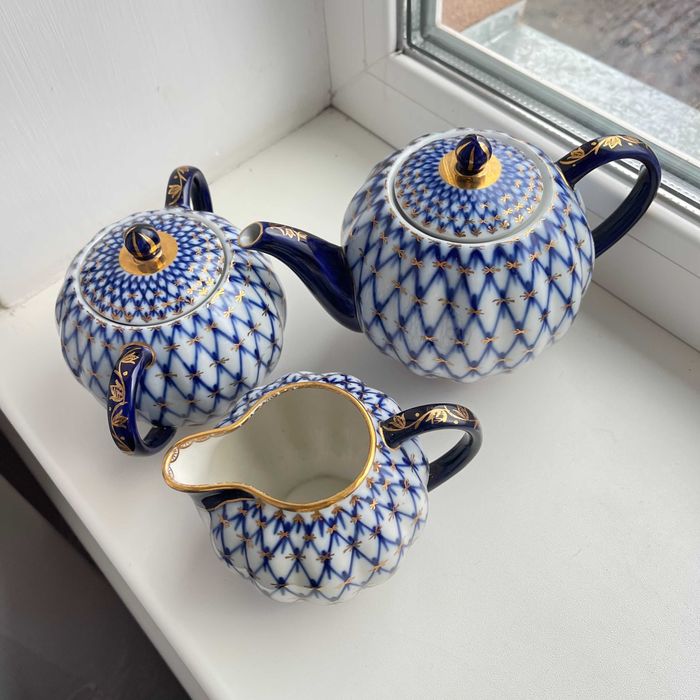 Чайный сервіз Тюльпан кобальтов сетка Ленінградского фарфорового завод