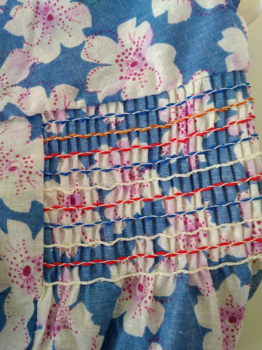 5-6 лет летнее нарядное платье голубое в розовых цветах хлопок СССР