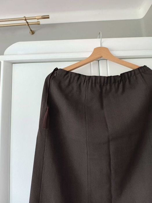brązowa spódnica spódniczka trapezowa midi krótka 42 44 XXL ciemna