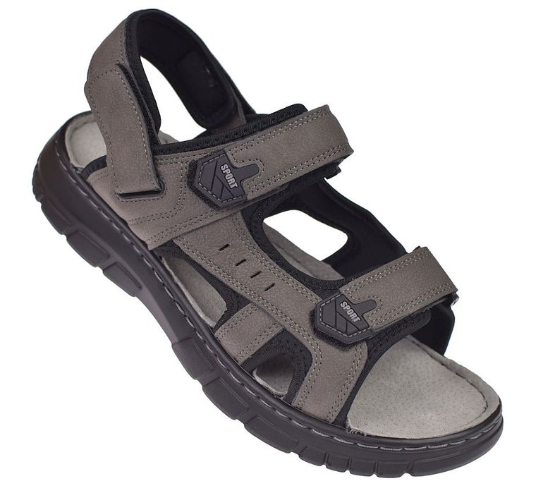 Sandały męskie skórzana wkładka rzepy 1296 GR rozmiar: 45