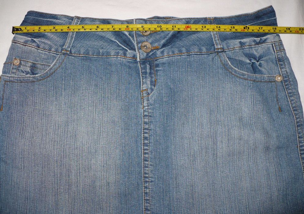 Spódnica jeans, dzinsowa, r 44 dł mini + kolczyki