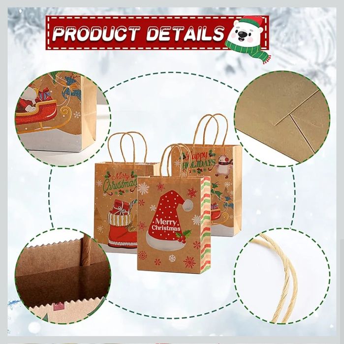 Papierowe torebki prezentowe Bożonarodzeniowe 14szt