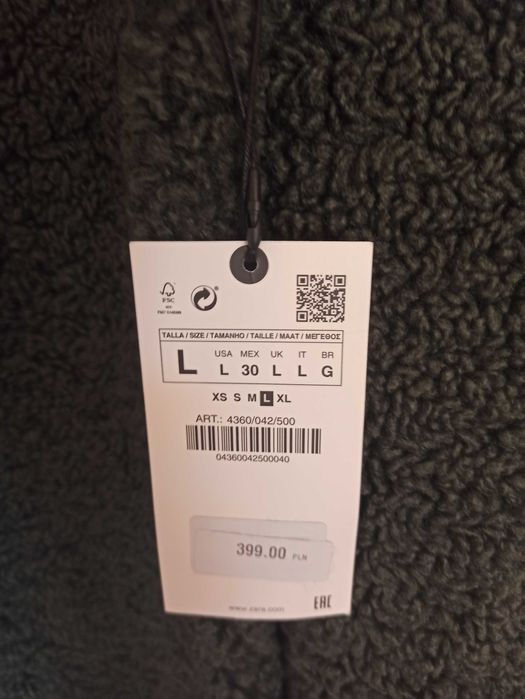 Płaszcz ze sztucznego baranka Zara rozm. L Nowy! Okazja!