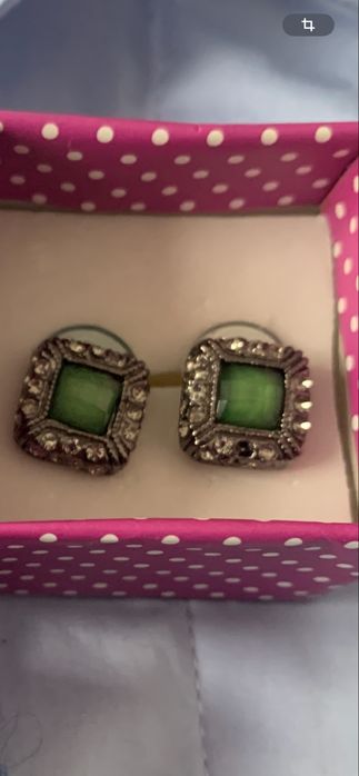Сережки пусети зі смарагдом, імітація, біжутерія, нові