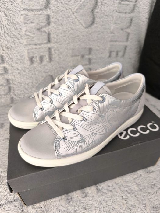 Sneakersy skórzane Ecco Soft 7 srebrne rozmiar 38
