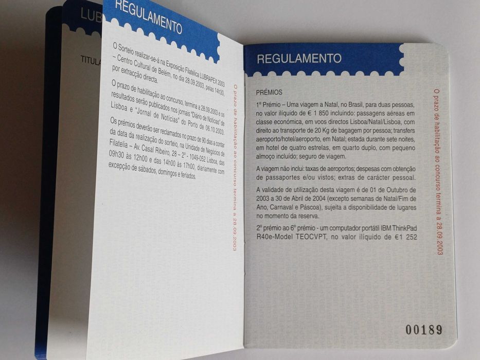 Filatelia - Passaporte filatélico Lubrapex 2003