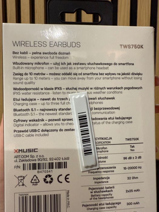 Słuchawki douszne XMUSIC TWS750K Wodoodporne Czarny