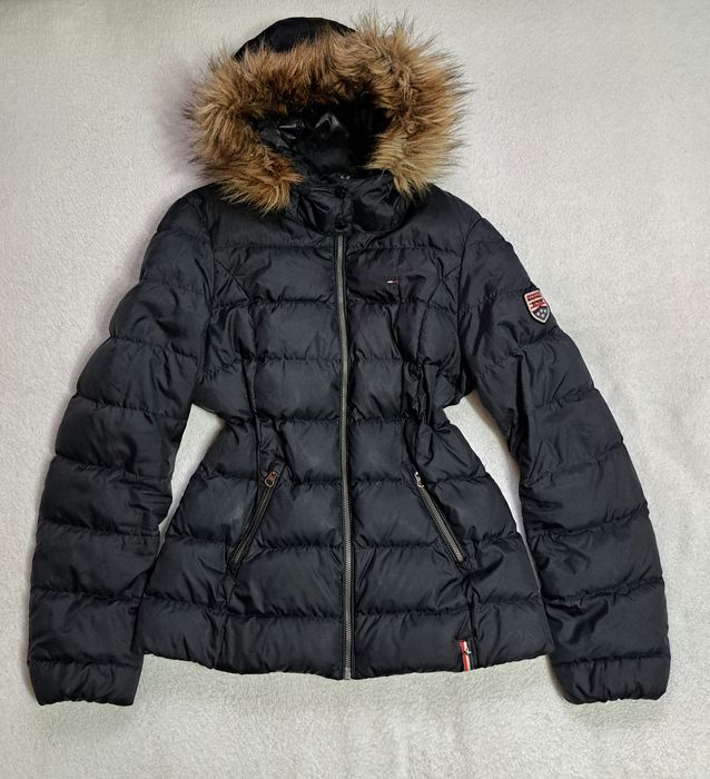 Czarna Kurtka Ocieplana Tommy Hilfiger Faux Fur z kapturem  M