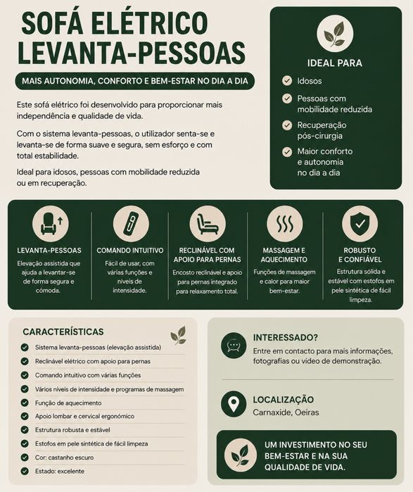 Sofá Elétrico Levanta-Pessoas Baticelli – Conforto, Autonomia e Segurança