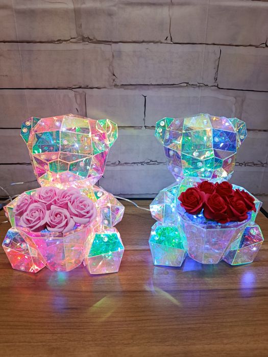 Lemisie lampka miś z różami, romantyczny prezent na Walentynki lub  Dz