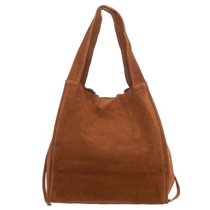 VERA PELLE torebka damska zamszowa shopper na ramię V683 camel