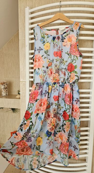 Śliczna sukienka w kwiatki asymetryczna H&M by Nathalie Lete 158