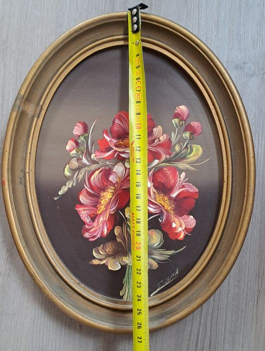 Conjunto 2 quadros antigos pintados a mão, oleo s/ madeira