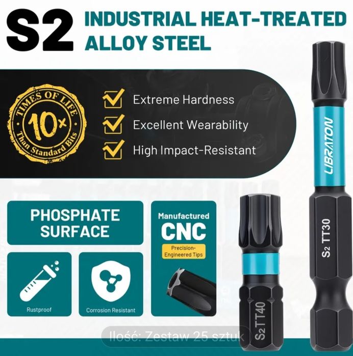 Magnetyczny zestaw 25-elementowy bitów zabezpieczających Torx