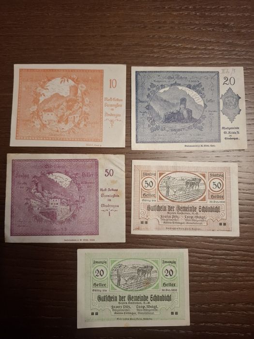 Banknoty Notgeld- 5 sztuk. Zestaw C3