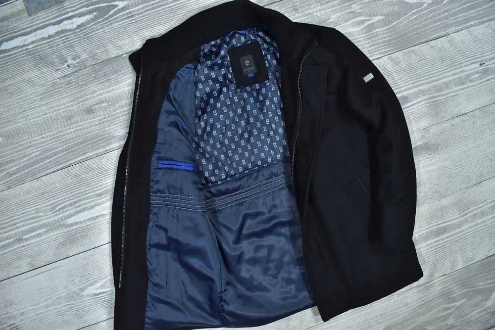 Pierre Cardin Czarny Wełniany Ocieplany Płaszcz Męski 24