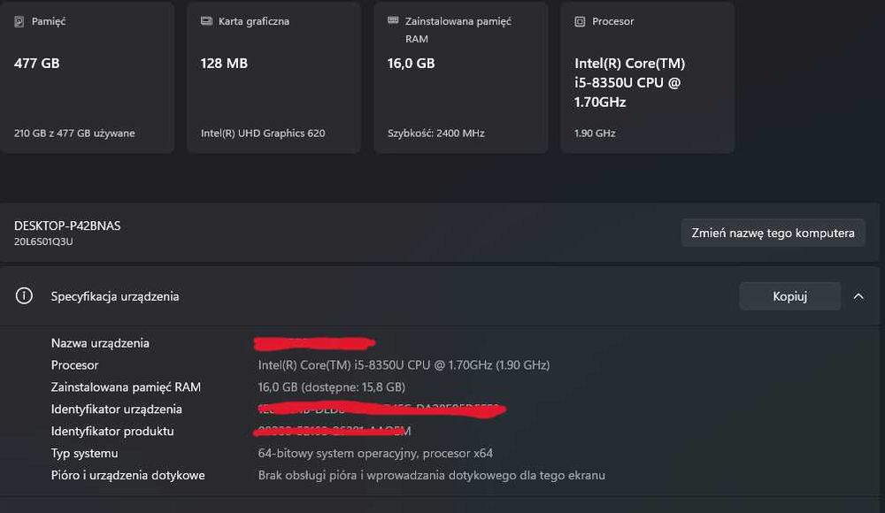 Lenovo ThinkPad T480 i5‑8350U / 16 GB RAM / 500 GB SSD
