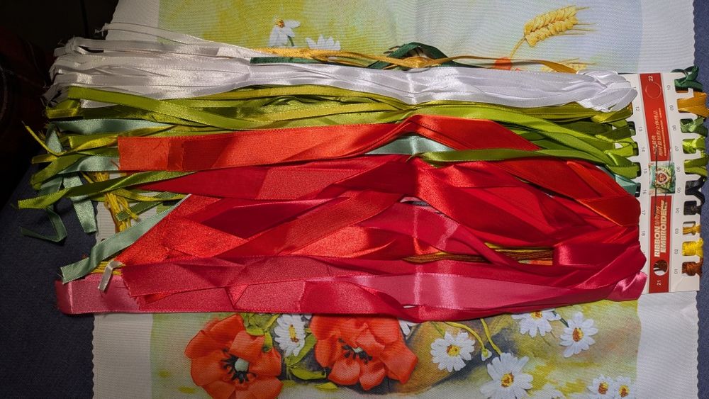 Набір для вишивки стрічками 50×50 см | Квіти (маки, ромашки)