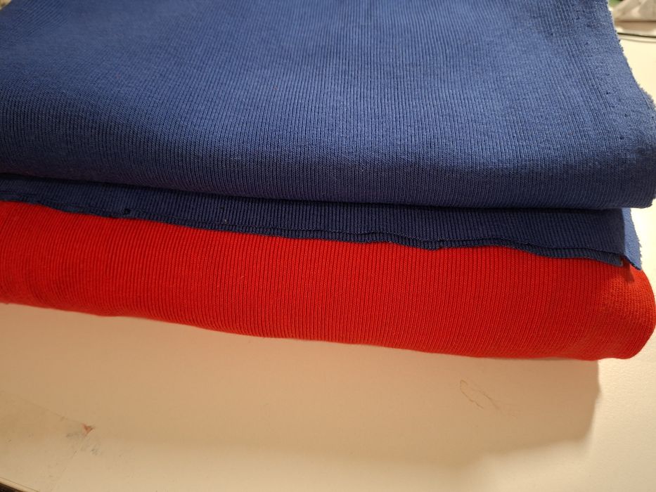 2 kupony dzianiny bawełnianej ściągacz czerwony kobalt