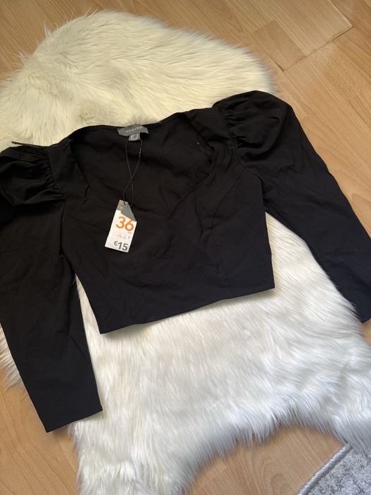 Czarna bluzka damska na długi rekaw crop top primark 36