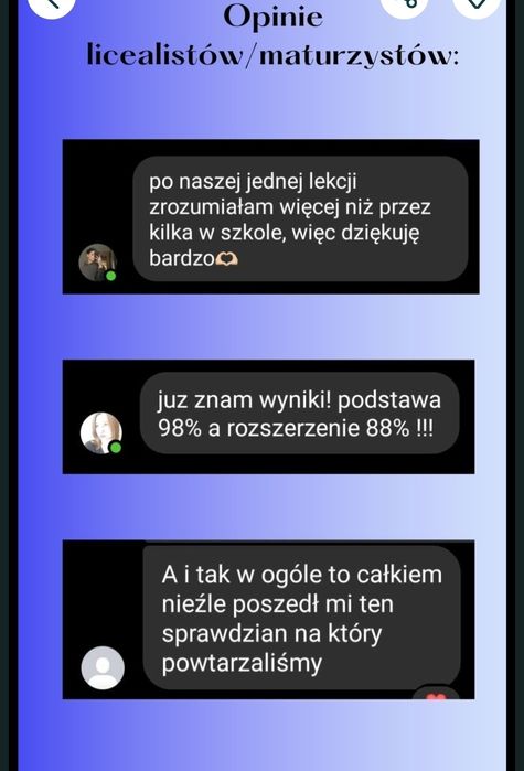 Korepetycje z matematyki, matura, studia