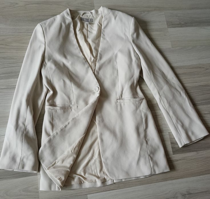 H&M Wizytowy żakiet długi rękaw kremowy 38