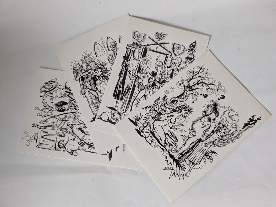 Conjunto de 4 postais humorísticos