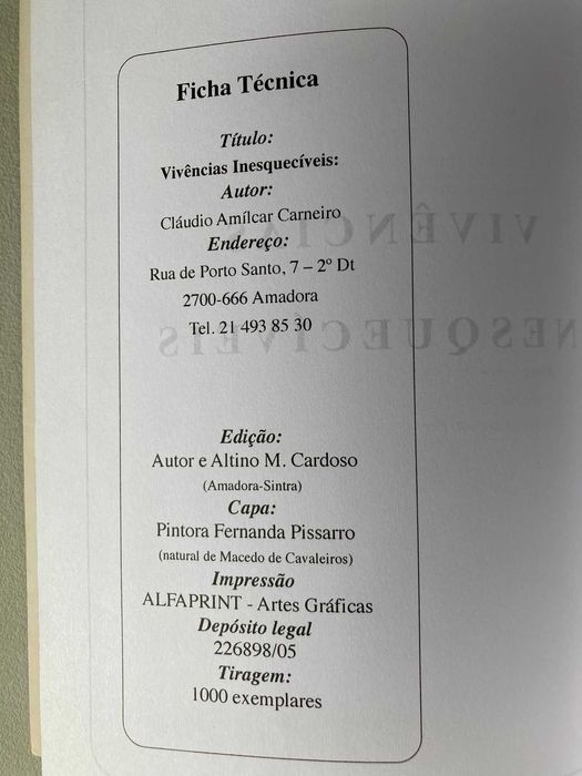 Vivências Inesquecíveis, de Cláudio Amílcar Carneiro