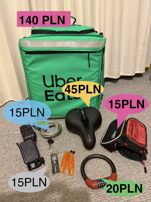Uber Eats Bike Courier Full Set – Backpack + Accessories/Plecak Uber Eats + Akcesoria Rowerowe – Zestaw Kuriera
