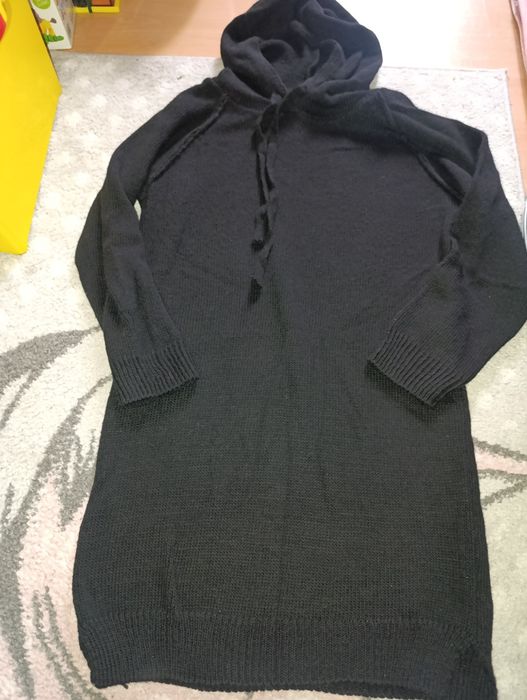 Sweter, tunika, sukienka czarna z kapturem, M/L/XL
