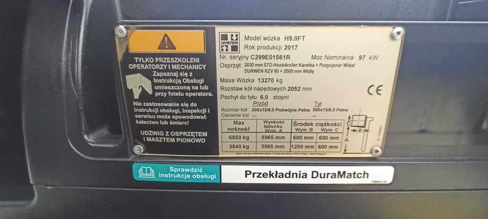 Wózek widłowy HYSTER – H9.0 FT - TRIPLEX