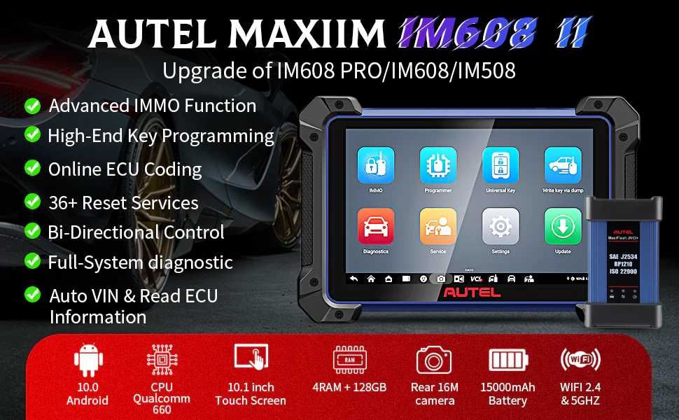 Autel IM608 II Máquina Diagnóstico OBD+ Programação IMMO Chaves (NOVO)